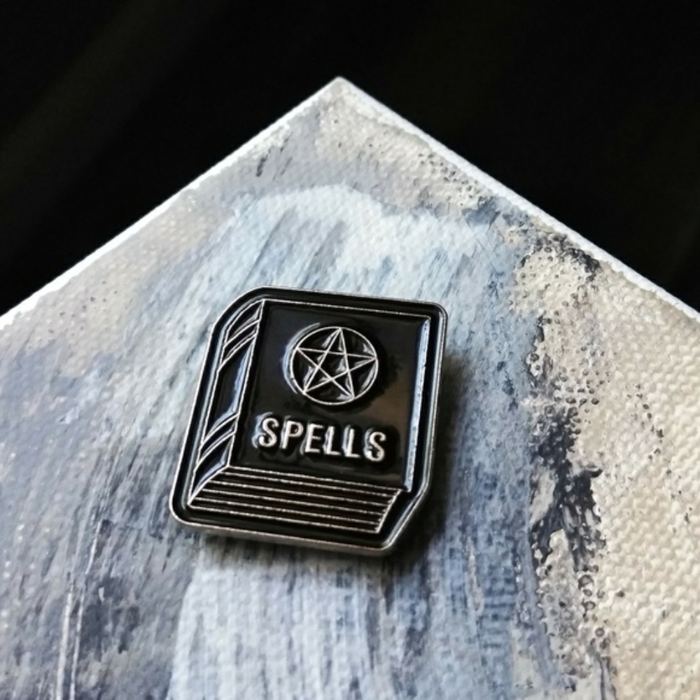 Witchy Goth Black Spell book enamel lapel pin